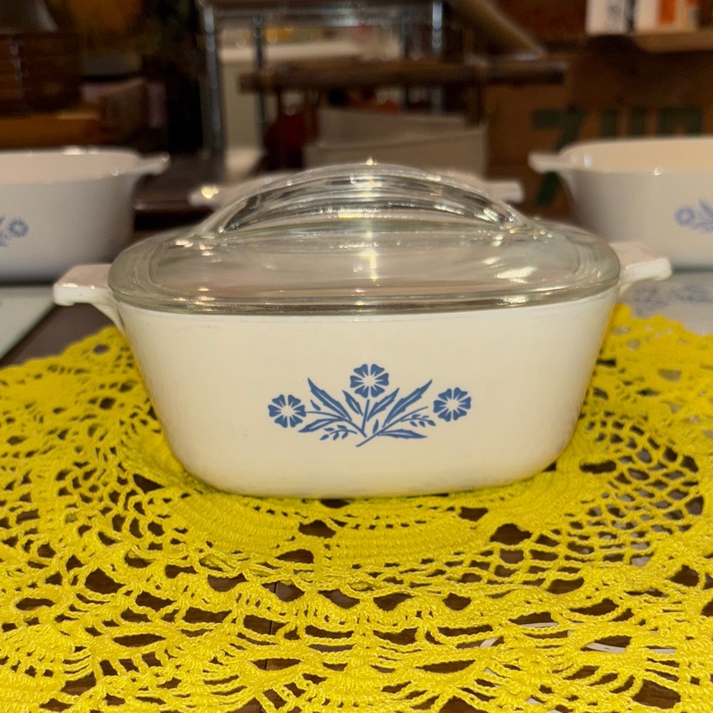 CorningWare White Casserole Dish with Blue Floral Design